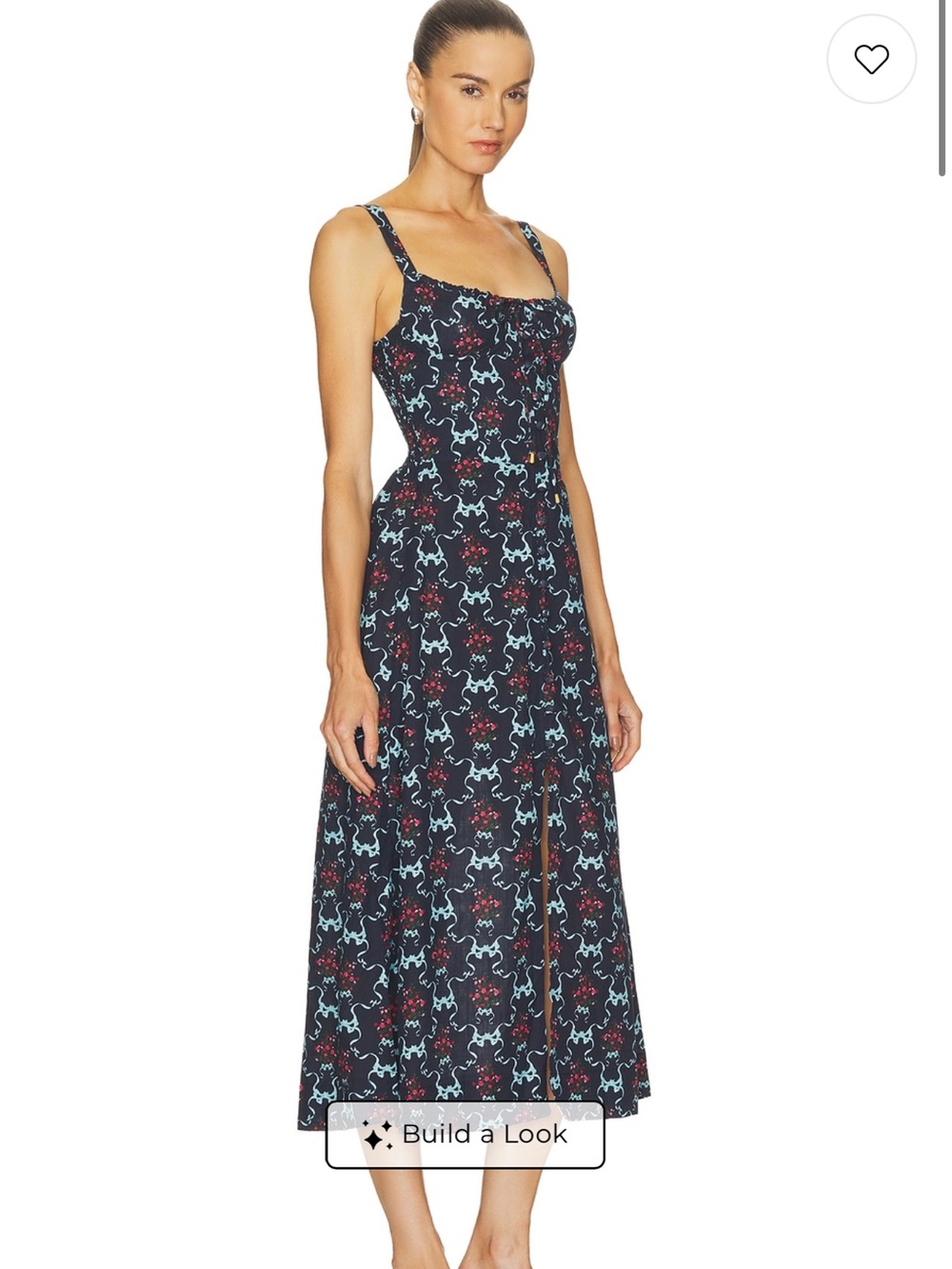 Agua Bendita Black Midi Dress with Blue & Red Print